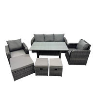 GARTENSET mit 3-Sitzer-Sofa,Esstisch Polyrattan 8-Sitzer - Dunkelgrau/Grau, Glas/Kunststoff - Fimous