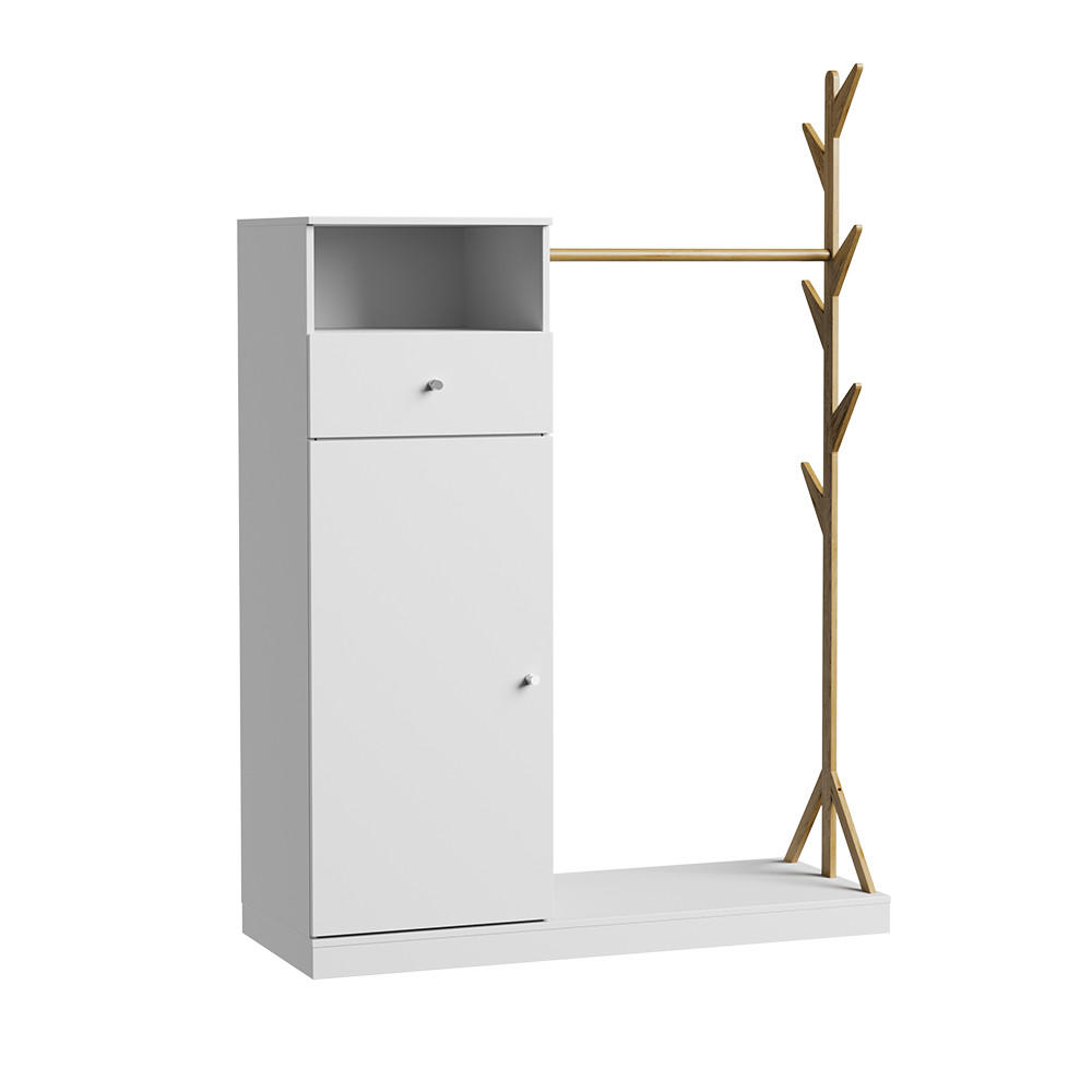 Vicco ŠATNÍ SKŘÍŇ Liria Bílá/bambus 100 x 145 cm se zásuvkou
