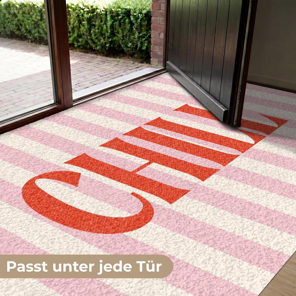 FUSSMATTE Zartrosa – Rot – Streifen – Chill 180x120 cm - Rosa, Kunststoff (180/0.4cm) - MuchoWow