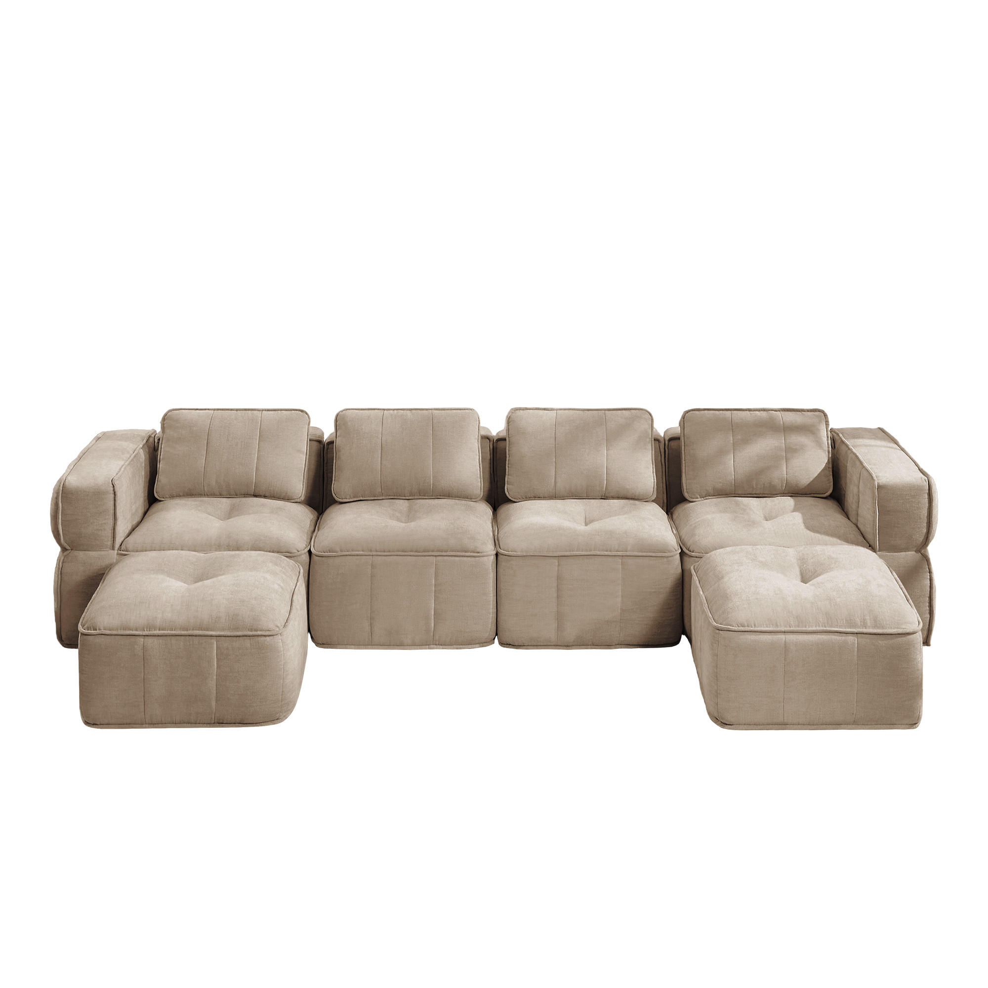 CANAPEA 4 LOCURI cu 2 taburete, minimalist, Poliester-nisipiu