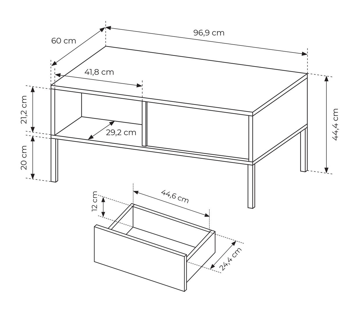 COUCHTISCH Piemontesia 2S Beige 96,9/44,4/60 cm – mit Push-to-Open-Funktion - Beige/Schwarz, Holzwerkstoff/Metall (60/96.9/44.4cm) - AX Living
