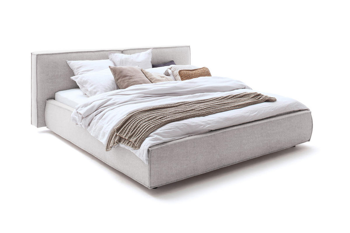 POLSTERBETT CARLO Hellgrau Massivholz - Hellgrau, Textil (160/200cm) - KAWOLA