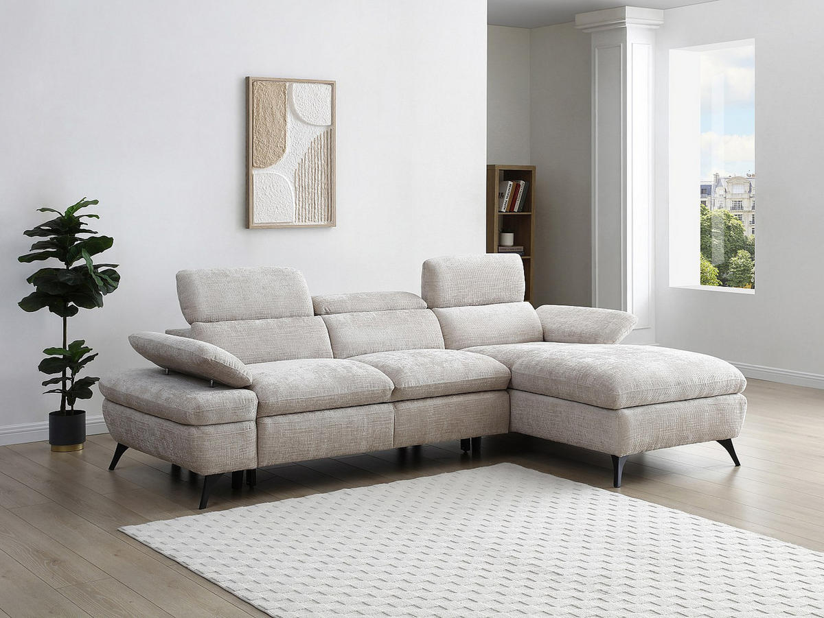 ECKSOFA mit Schlaffunktion mit Bettkasten - Ecke links - Strukturstoff - Grau - MORAVA - Grau, Textil (284/176cm) - Vente-Unique