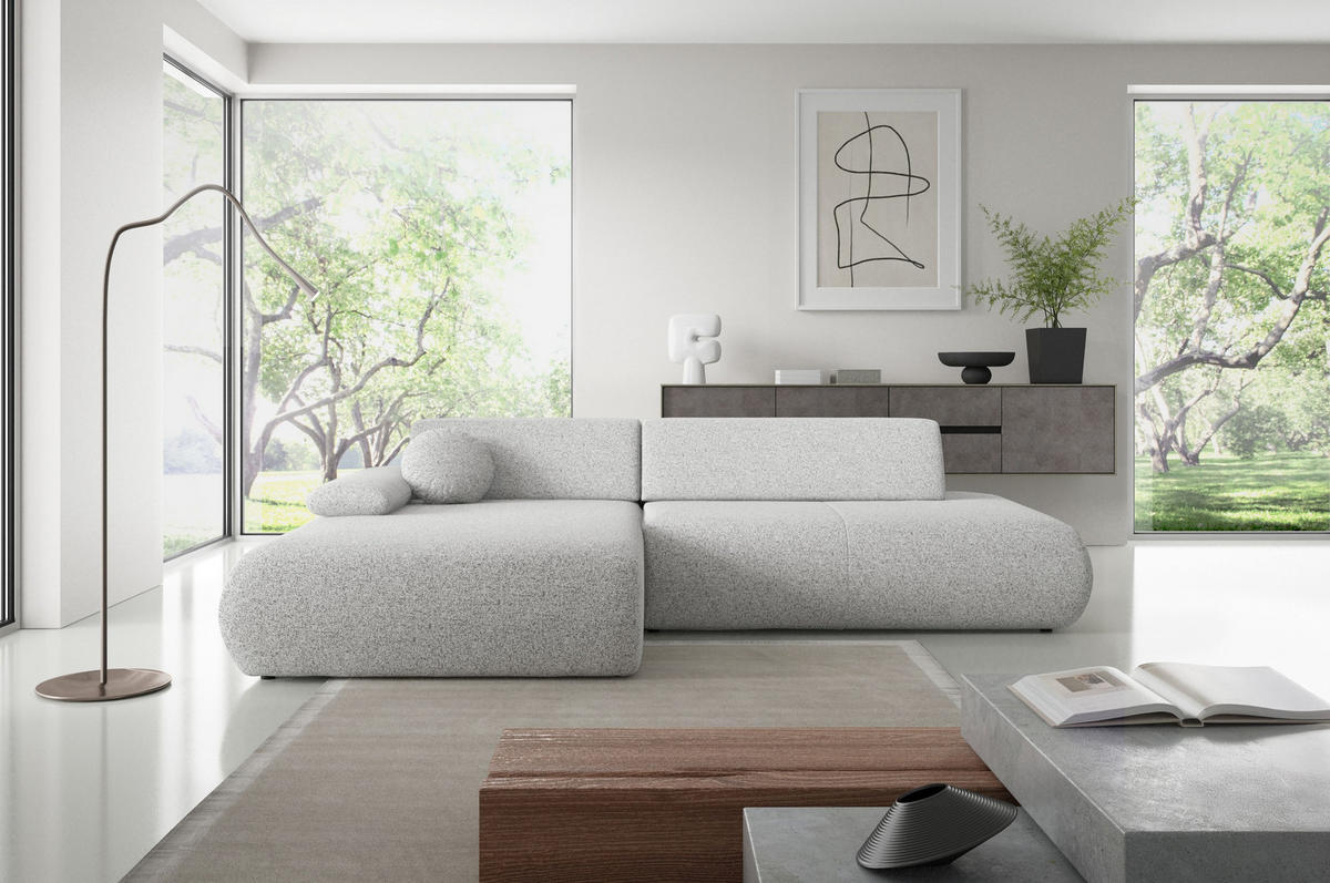 ECKSOFA DELTA L-S Hellgrau Geflochtener Stoff mit Schlaffunktion - Hellgrau, Holz (286/173.5cm) - MASSENO