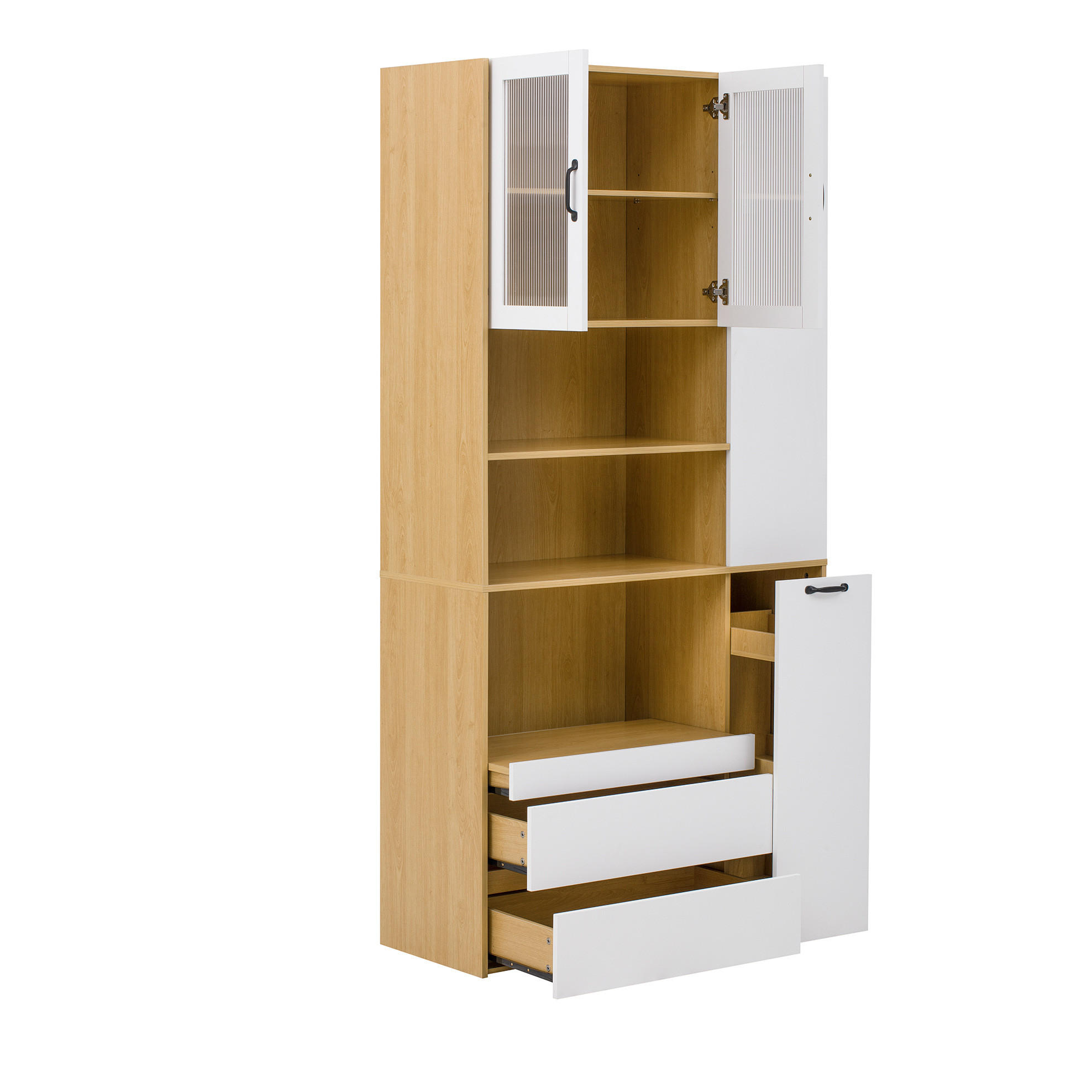 HIGHBOARD 100/200/40 cm Weiß/Natur aus MDF mit Riffelglas - Weiß, Holzwerkstoff (40/200/100cm) - OKMYHOME