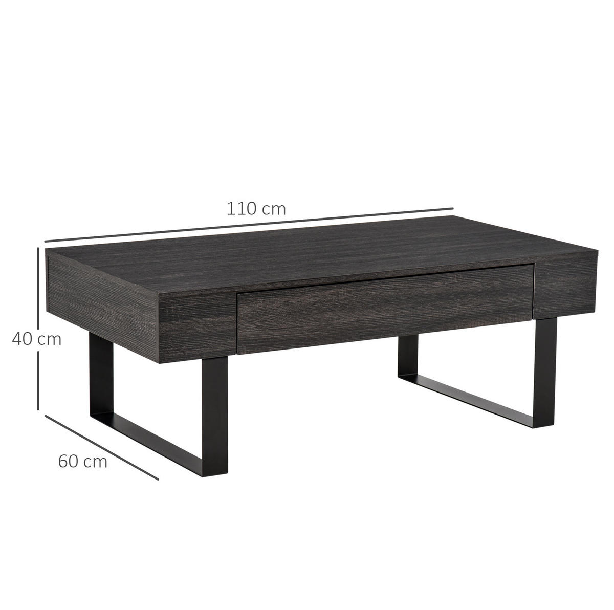 COUCHTISCH aus Spanplatte 110x60x40 cm Dunkelgrau mit Schublade und offenen Regalen - Grau, Holzwerkstoff (110/60/40cm) - IVMEU