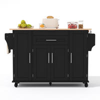 KÜCHENINSEL 136/92/70 cm Schwarz/Natur aus MDF mit ausziehbarer Arbeitsplatte - Schwarz, Holzwerkstoff (70/92/136cm) - OKMYHOME