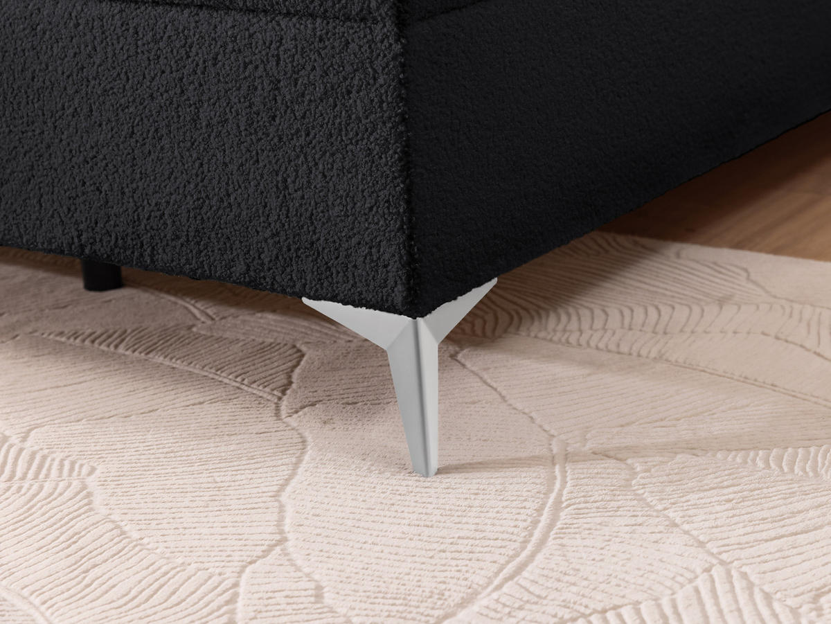 BOXBETT Sonna 160/200 cm Schwarz Bouclé-Stoff mit abgerundetem Kopfteil und mit silbernen Metallfüßen - Silberfarben/Schwarz, Holz/Textil (160/200cm) - S-Style Möbel