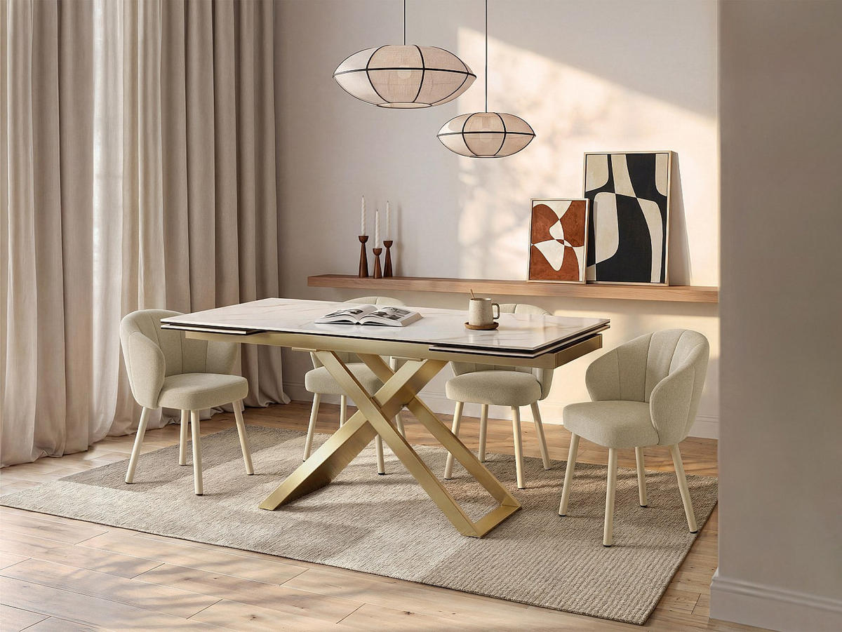 ESSTISCH - 6 Personen, 8 Personen, 10 Personen - glas - weiß Xerena - Weiß, Glas/Keramik (90/220/76cm) - Vente-Unique