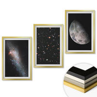 WANDBILDER 3er Set - 40x60 cm Goldrahmen - Weltraum Galaxien Sterne Mond - Goldfarben, Kunststoff (40/60cm) - ArtPrintCave