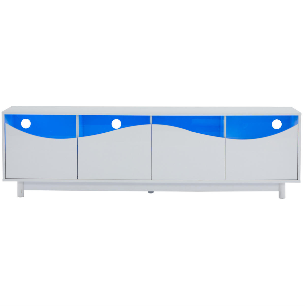 TV-SCHRANK aus MDF 175x38x51 cm Weiß Hochglanz mit LED-Beleuchtung, Glasfront und Push-to-Open - Weiß, Holzwerkstoff (175/51/38cm) - Modfu