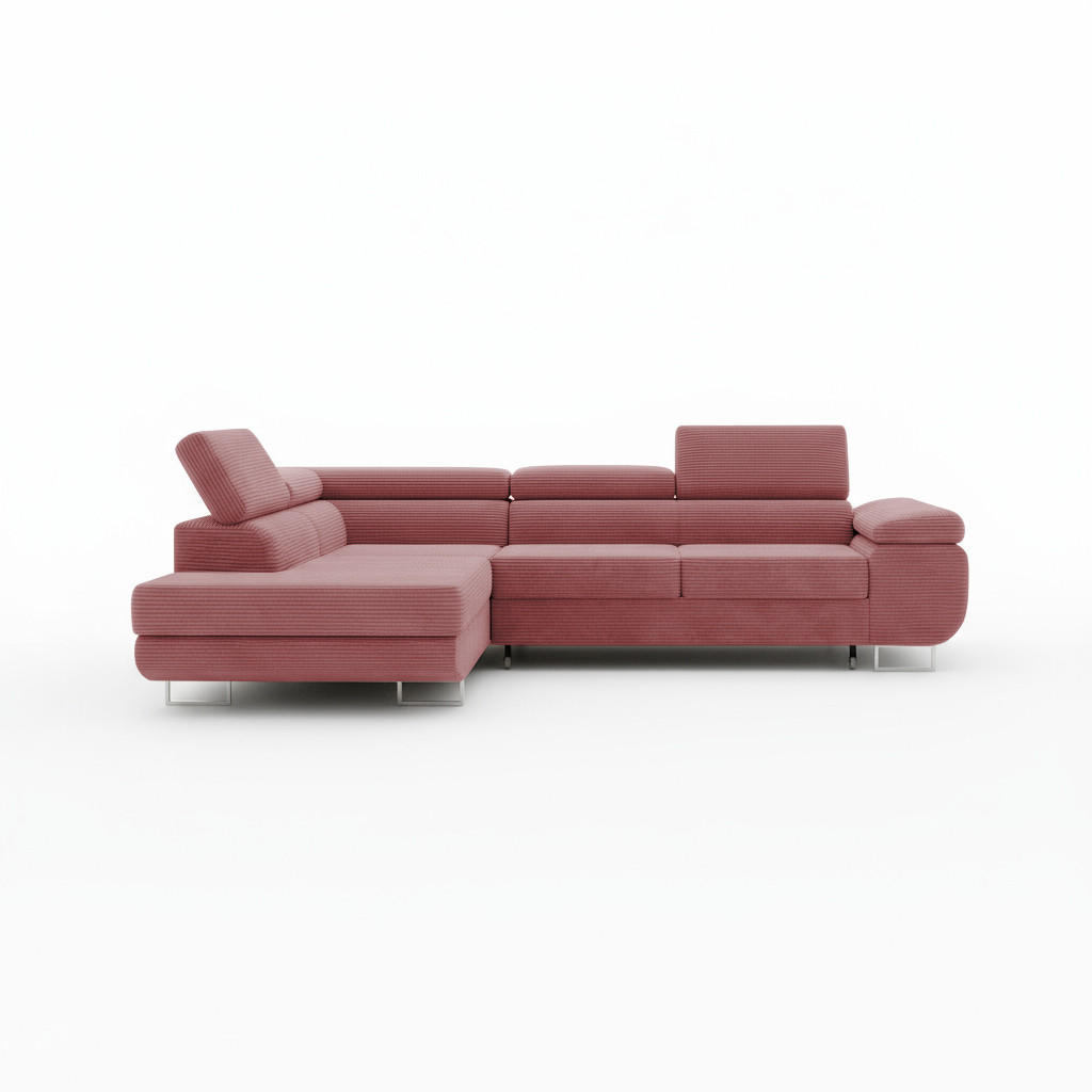ECKSOFA ASTORP, Sofa aus Cord Rosa - Poso 27 - Pink/Silberfarben, Textil/Metall (203/277cm) - Moderno Meble