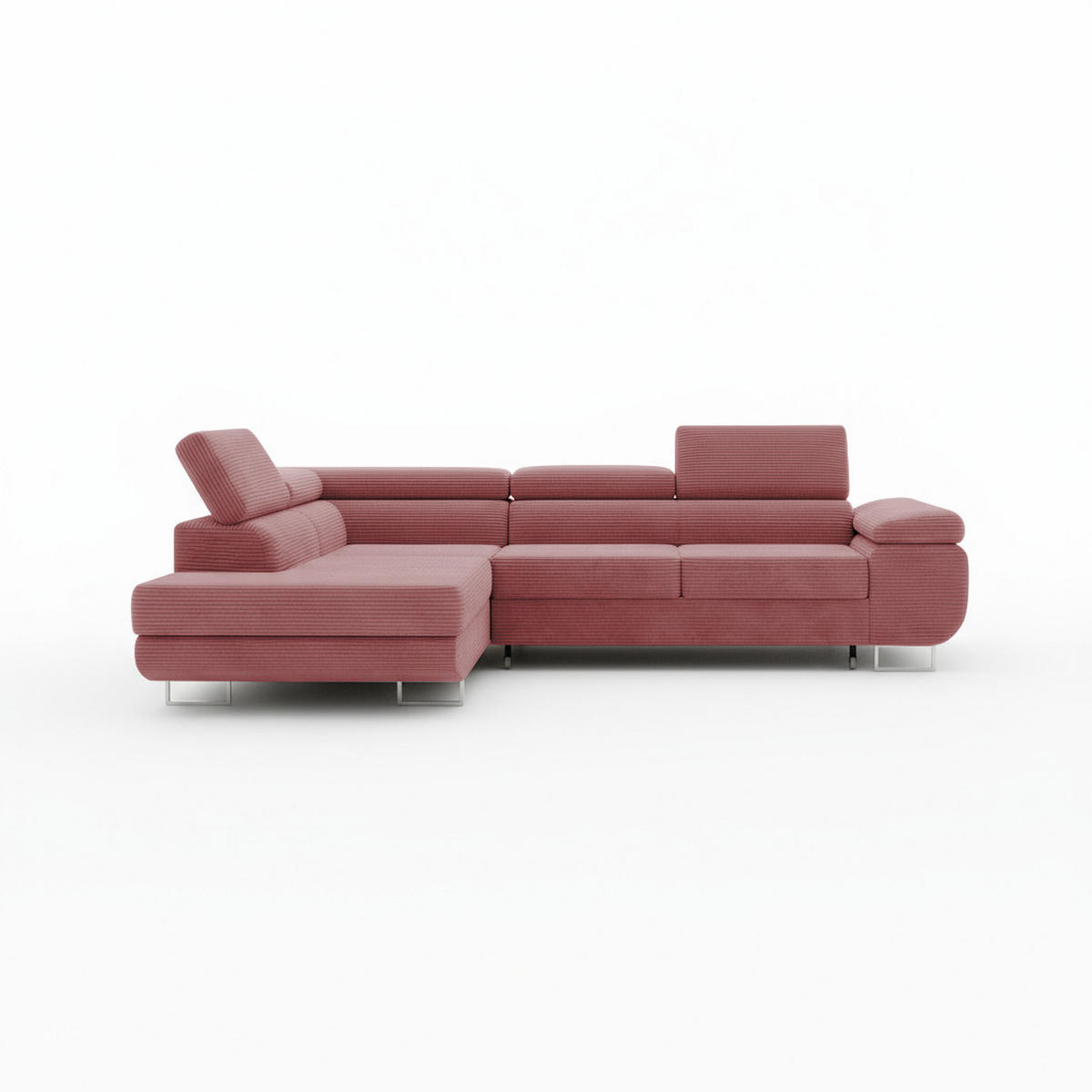 ECKSOFA ASTORP, Sofa aus Cord Rosa - Poso 27 - Pink/Silberfarben, Textil/Metall (203/277cm) - Moderno Meble