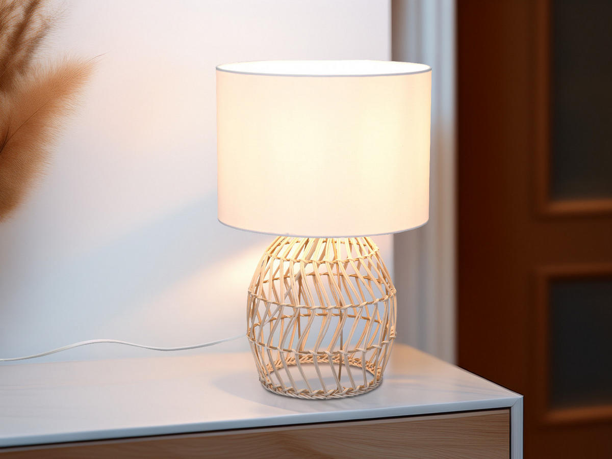 TISCHLEUCHTE Korbgeflecht aus Rattan, Höhe 38cm - Naturfarben/Weiß, Naturmaterialien/Textil (18/18/38cm) - meineWunschleuchte