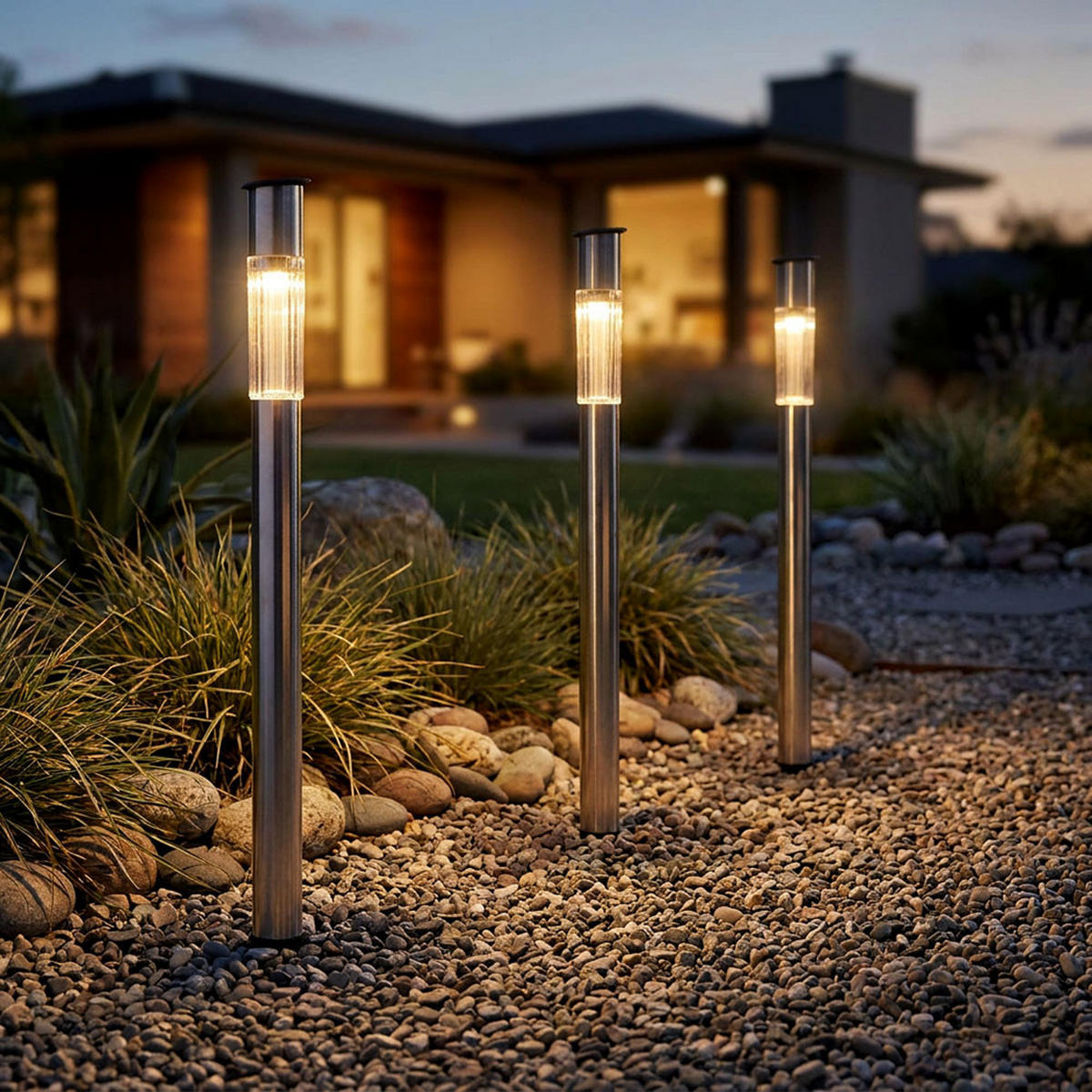 LED AUSSENLEUCHTE Edelstahl Silber 9er Set - Silberfarben, Metall (5/5/70cm)