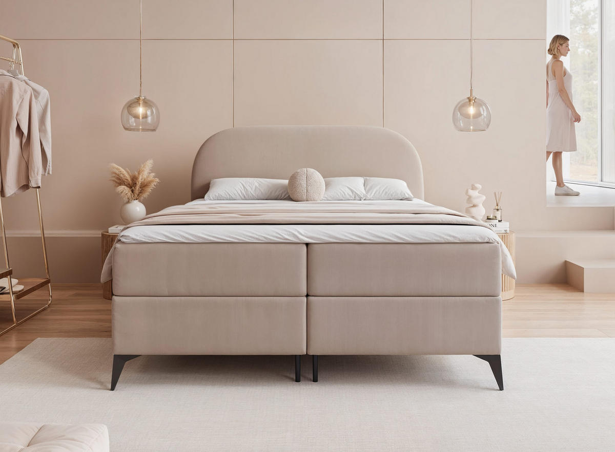 BOXBETT NOELIA 180/200 cm mit Matratze, Beige - Beige, Textil/Metall (180/200cm) - Idohome