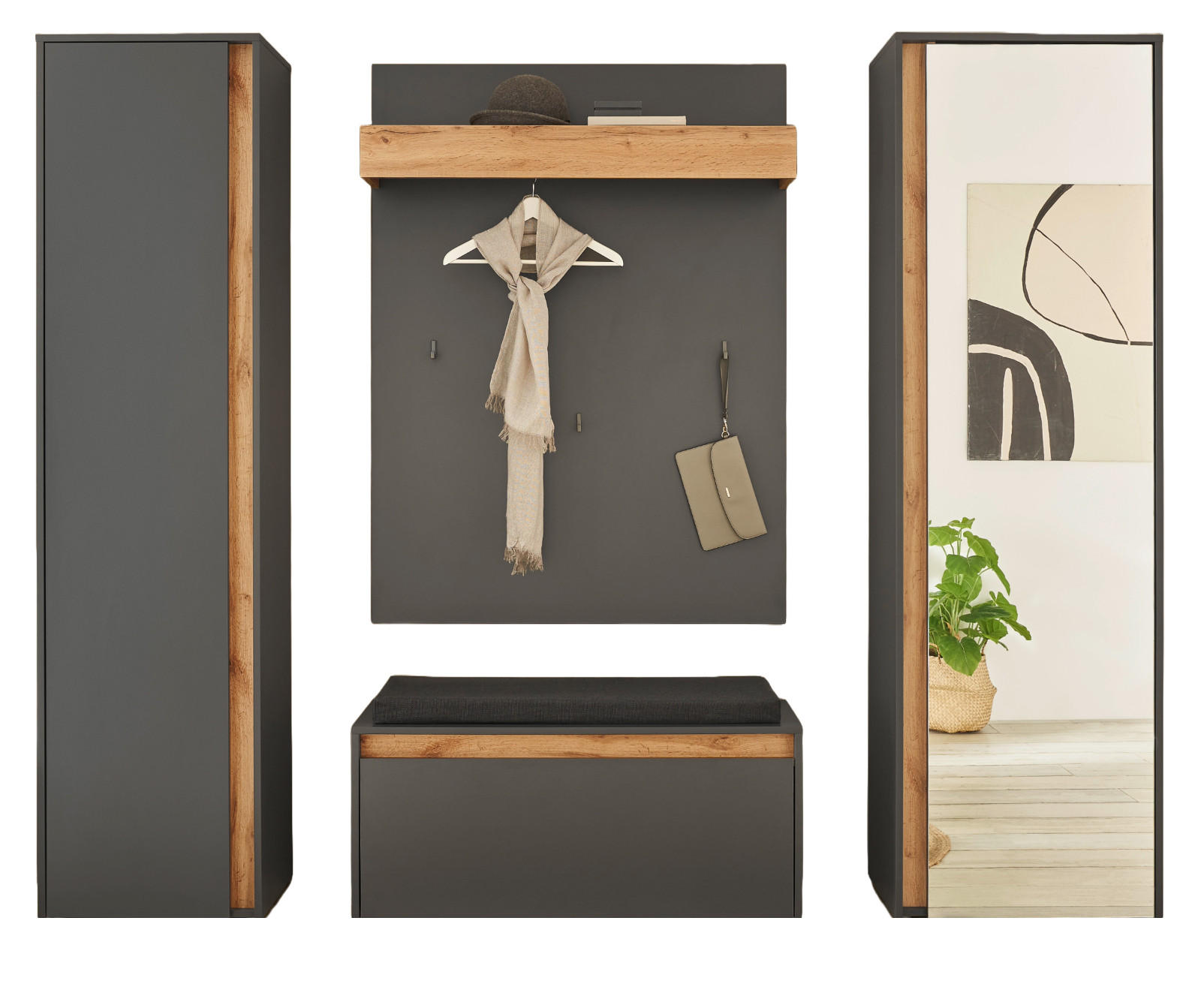 Furn.Design Garderoben-Set Grau, Eiche Wotan 230x200x40 cm