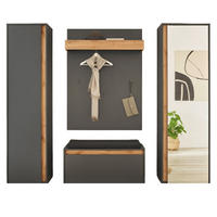 GARDEROBEN-SET 5-teilig grau matt, Eiche Wotan, Kombination mit viel Stauraum - Silberfarben/Eiche Wotan, Glas/Holzwerkstoff (230/200/40cm) - Furn.Design