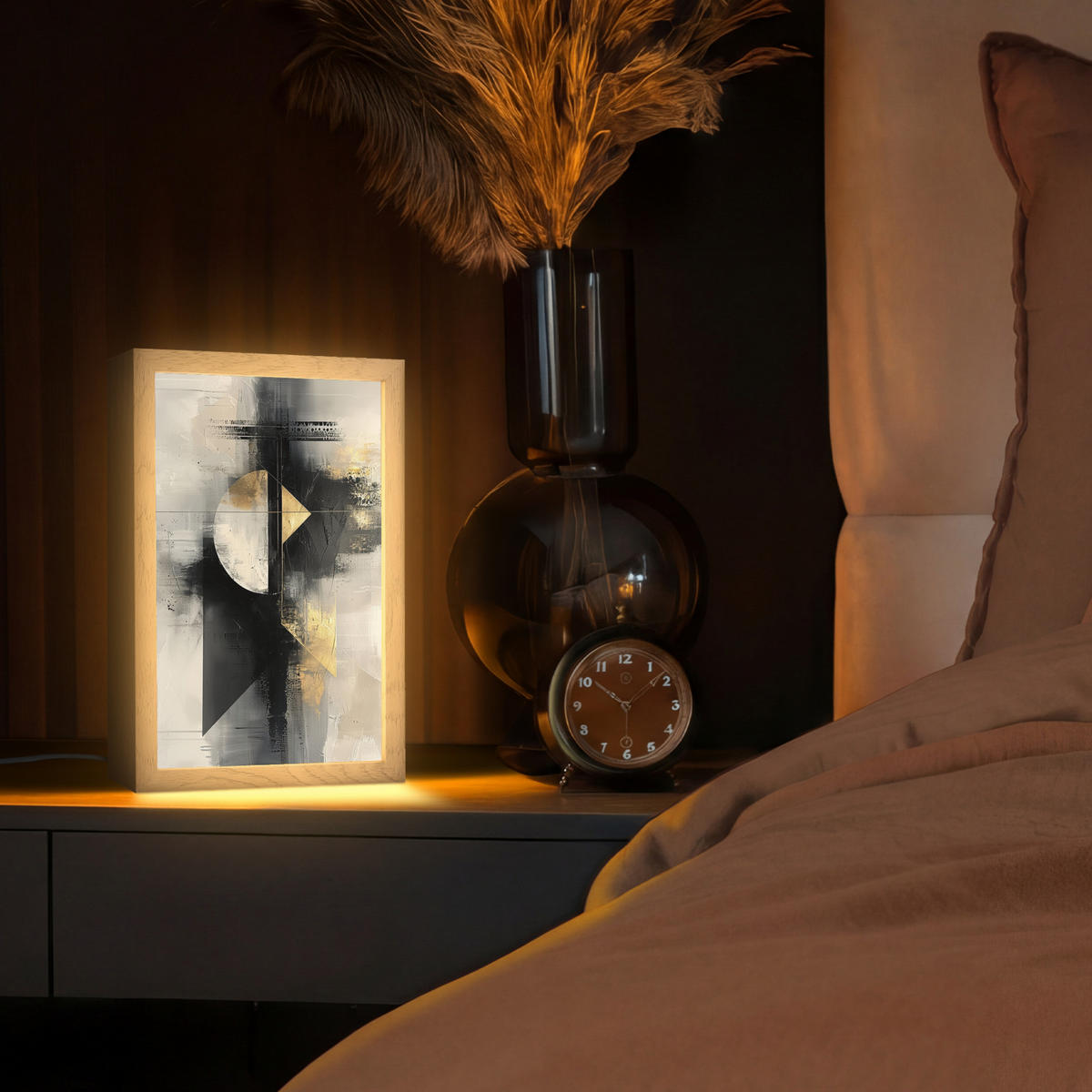 STOLNÍ LAMPA Abstraktní - černá - barva - moderní 20x30 cm - barva břízy, kompozitní dřevo (8/20/30cm) - OnlyWow