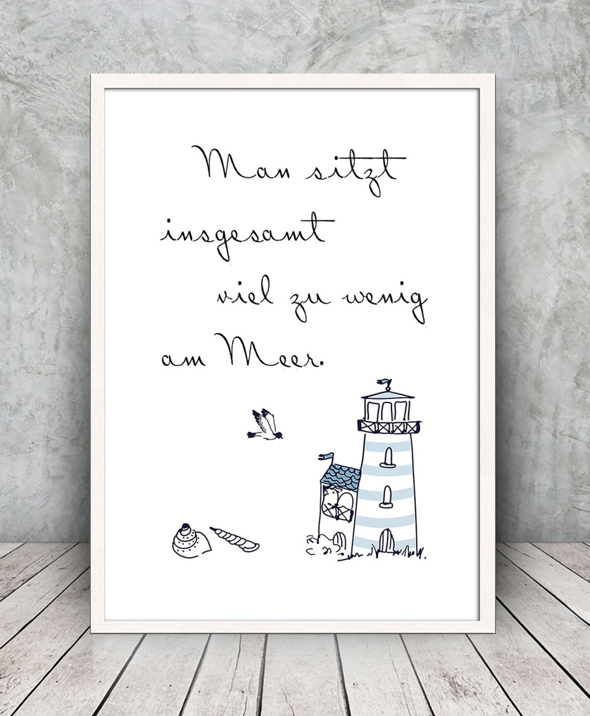 BILD mit Rahmen 51x71 cm Spruch: Meer Reisen - Blau, Holz (51/71cm) - artissimo