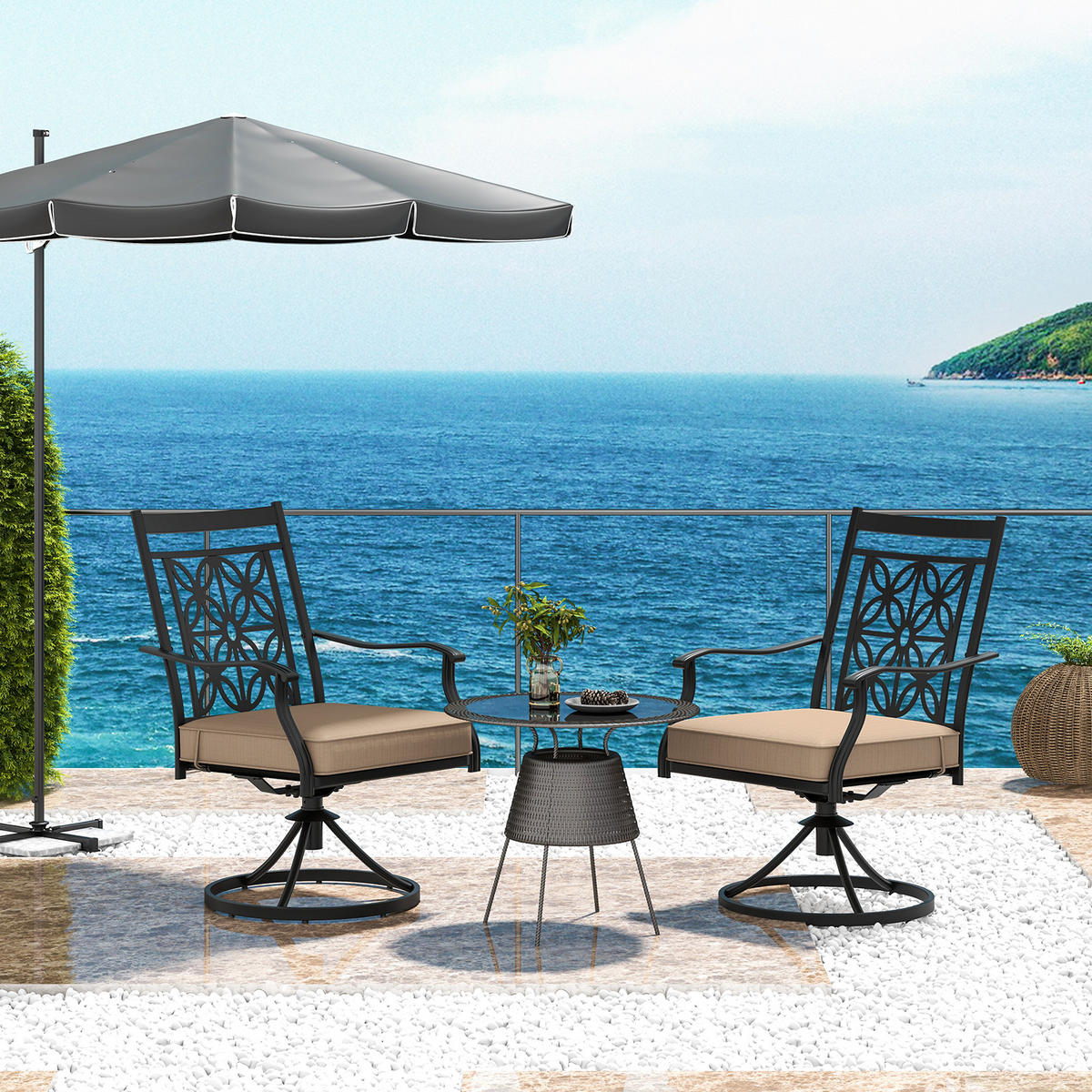 DREHSESSEL Schwarz(2er-Set) - Schwarz, Metall (60/92/70cm) - COSTWAY