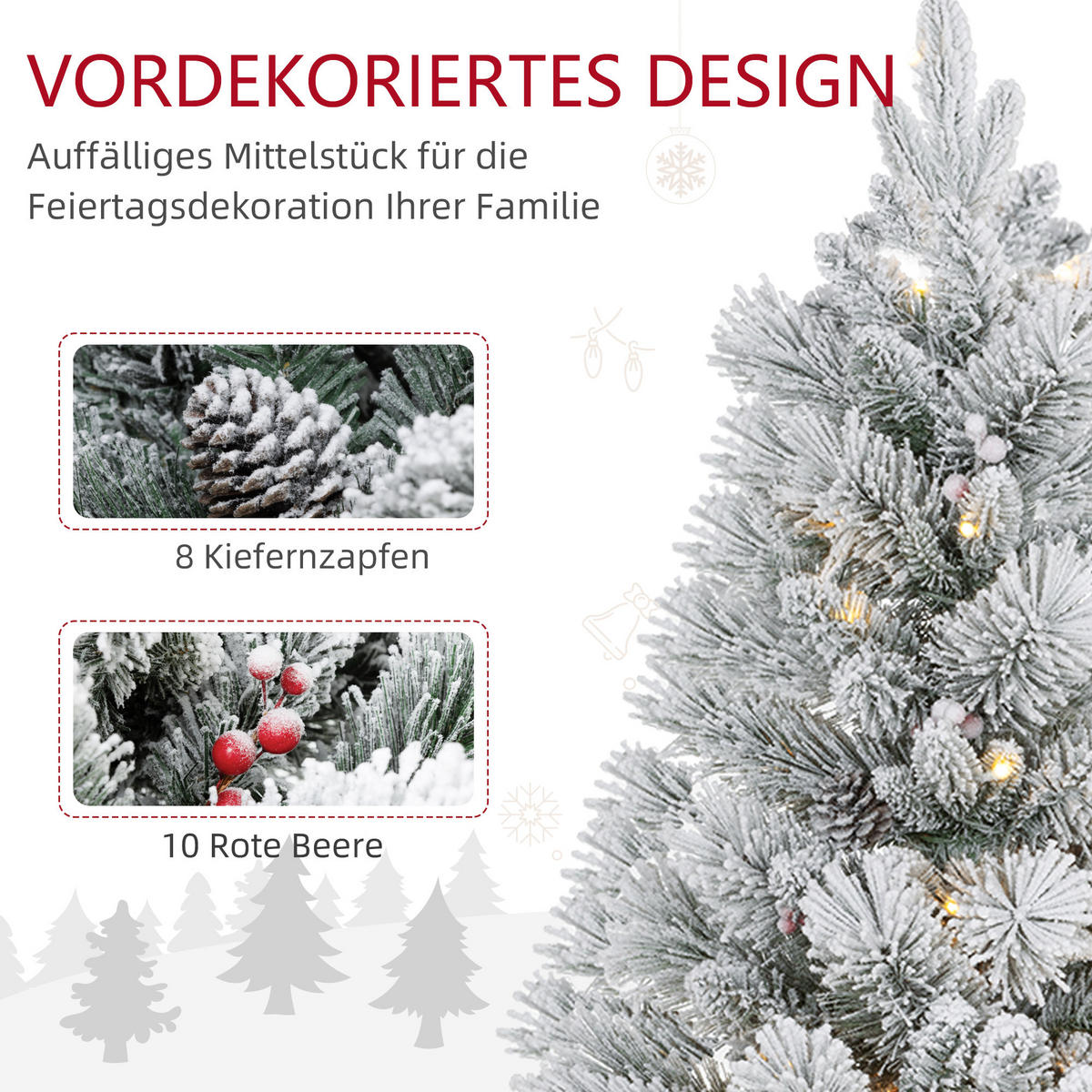 107 cm Künstlicher Weihnachtsbaum, 2er-Set mit 100 LED-Lichten flammhemmend - Weiß/Grün, Kunststoff/Metall (107cm) - HOMCOM