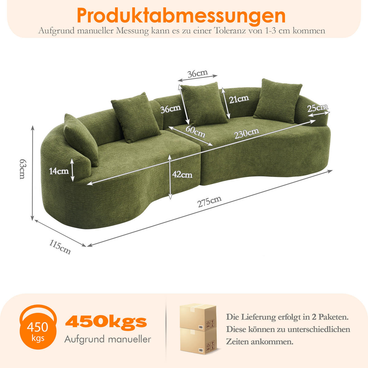 ECKSOFA 275/115/63 cm Grün Chenille - Grün, Textil (275/115cm) - Oxeza