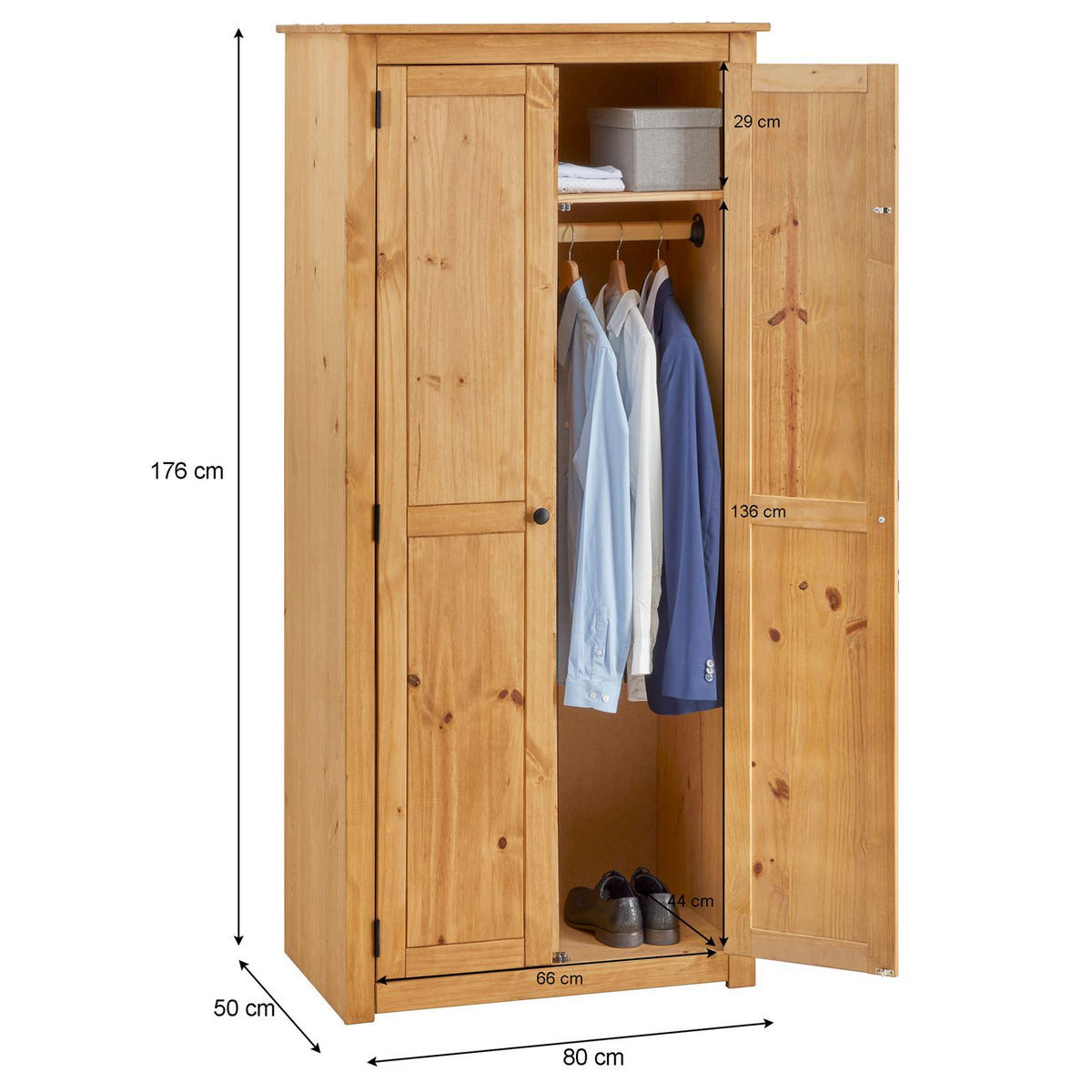 KLEIDERSCHRANK CANCUN - Kieferfarben, Holz (80/176/50cm) - CARO-Möbel