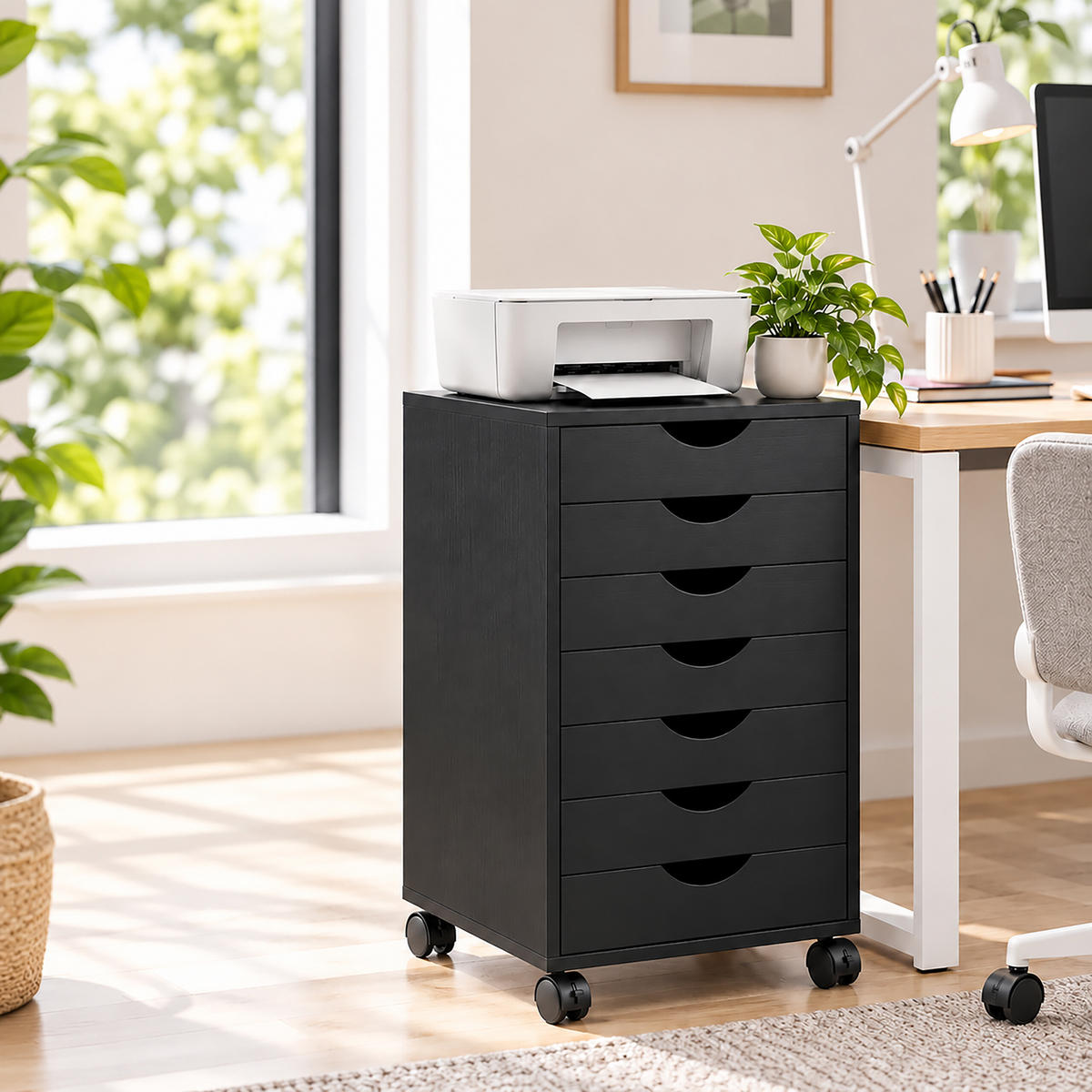 ROLLCONTAINER Industrial-Schwarz 7 Schubladen - Schwarz, Holzwerkstoff/Kunststoff (45/69/40cm) - Relaxdays