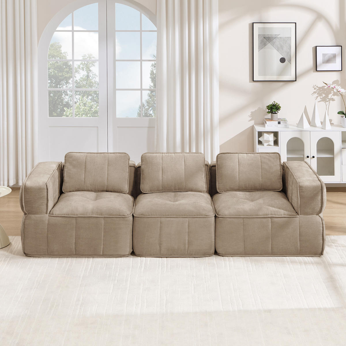 3-SITZER-SOFA DE-34428 mit stützenloses Design Sand - Sandfarben, Textil (93/67/271cm) - ComfortXL