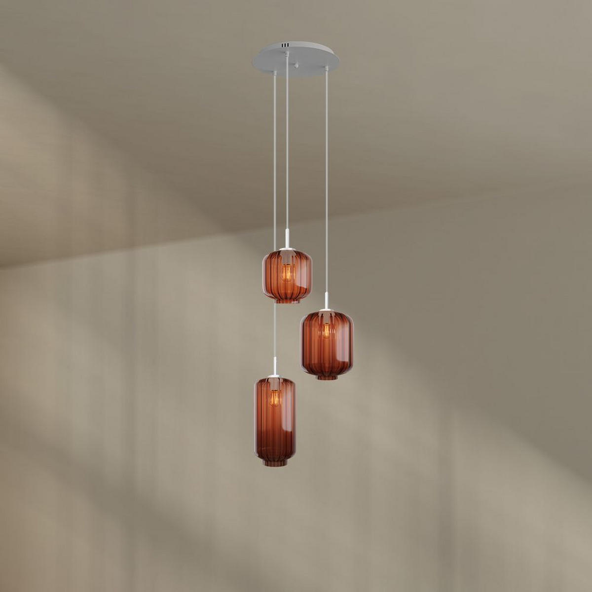 GALERIELEUCHTE Velo 3-flammig Braun Ø 18/20/25cm - Braun/Weiß, Glas (25/25/27cm) - s.luce