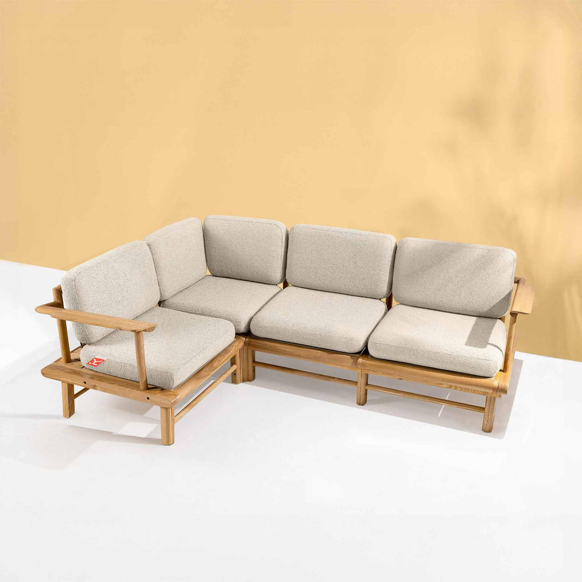 LOUNGESOFA ATREDA links - Creme, Holz/Textil (230/74/160cm) - KONSIMO®