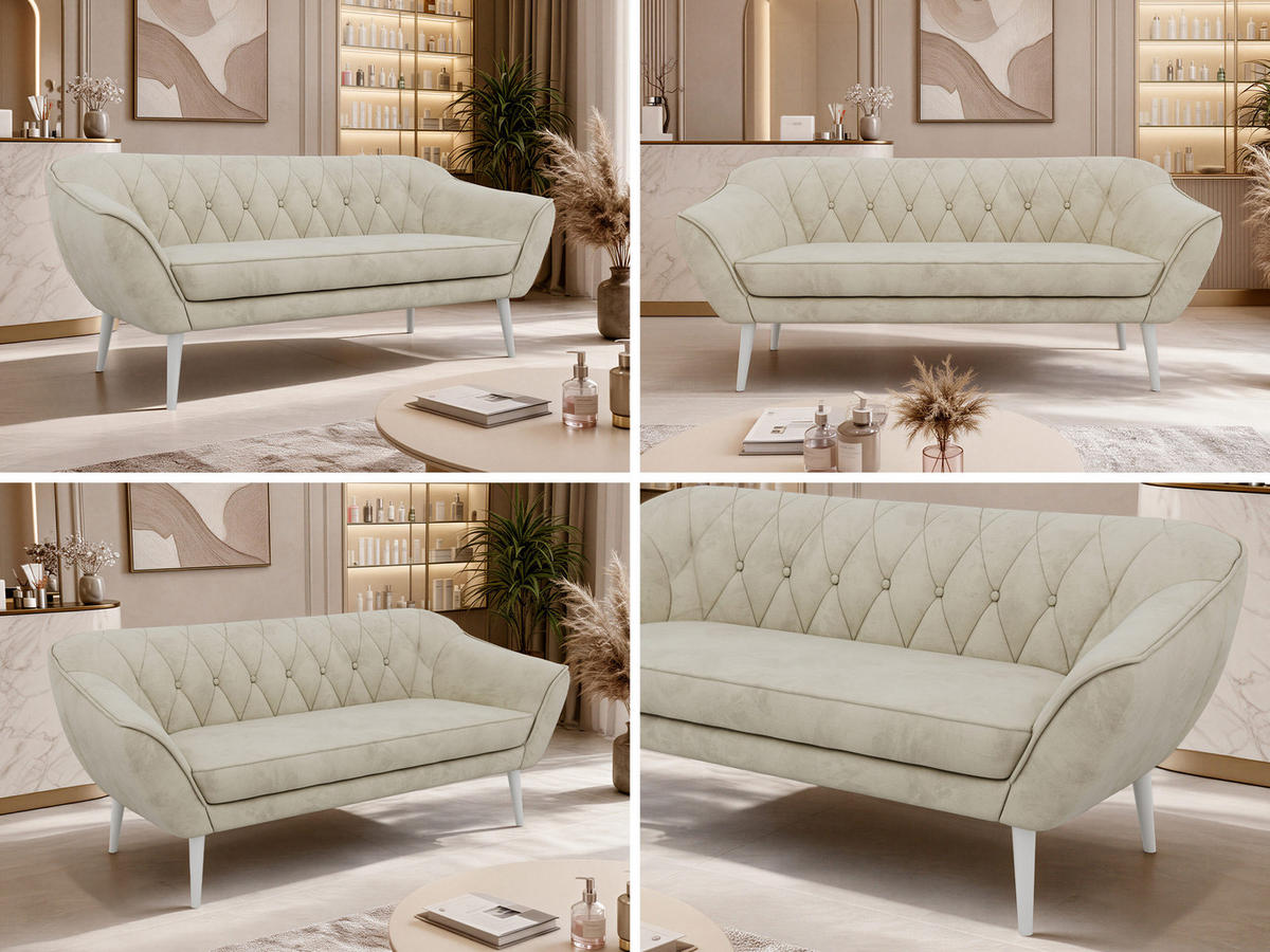 3-SITZER-SOFA PIRS - Beige Velvet - Weiße Beine - Beige/Weiß, Holzwerkstoff/Textil (180/75/74cm) - MKS
