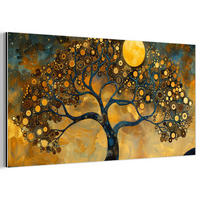 METALLBILD Baum - Mond - Blumen - Gold - Kunst 80x40 cm - Orange, Metall (80/40cm) - MuchoWow