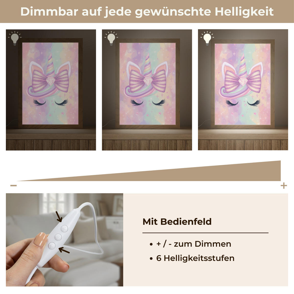NÁSTĚNNÁ LAMPA Jednorožec - Třpytky - Duha - Pastelové barvy 20x30 cm - světle růžová, kompozitní dřevo (20/30/8cm) - OnlyWow