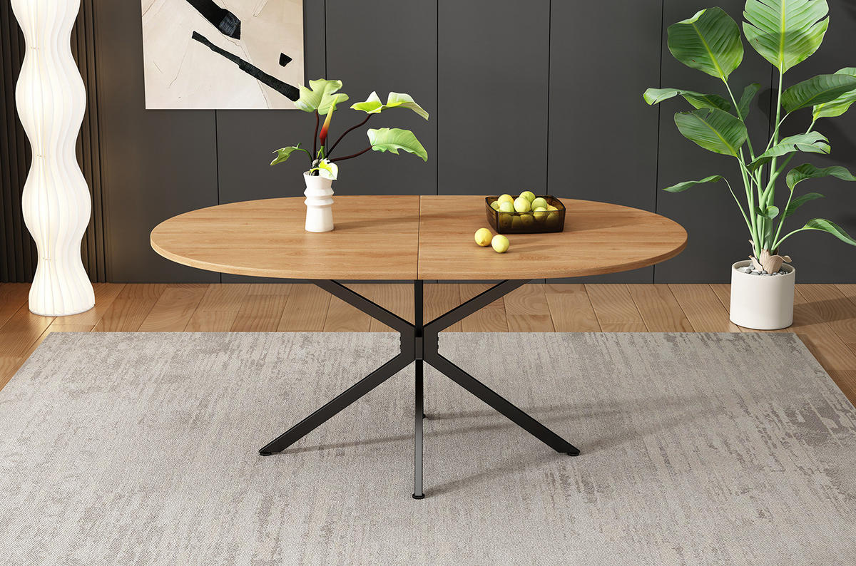 JÍDELNÍ stůl z MDF 120x80x75,5 cm přírodní pro 4–6 osob se stabilní křížovou podnoží - přírodní, kompozitní dřevo (80/120/75.5cm) - Modfu
