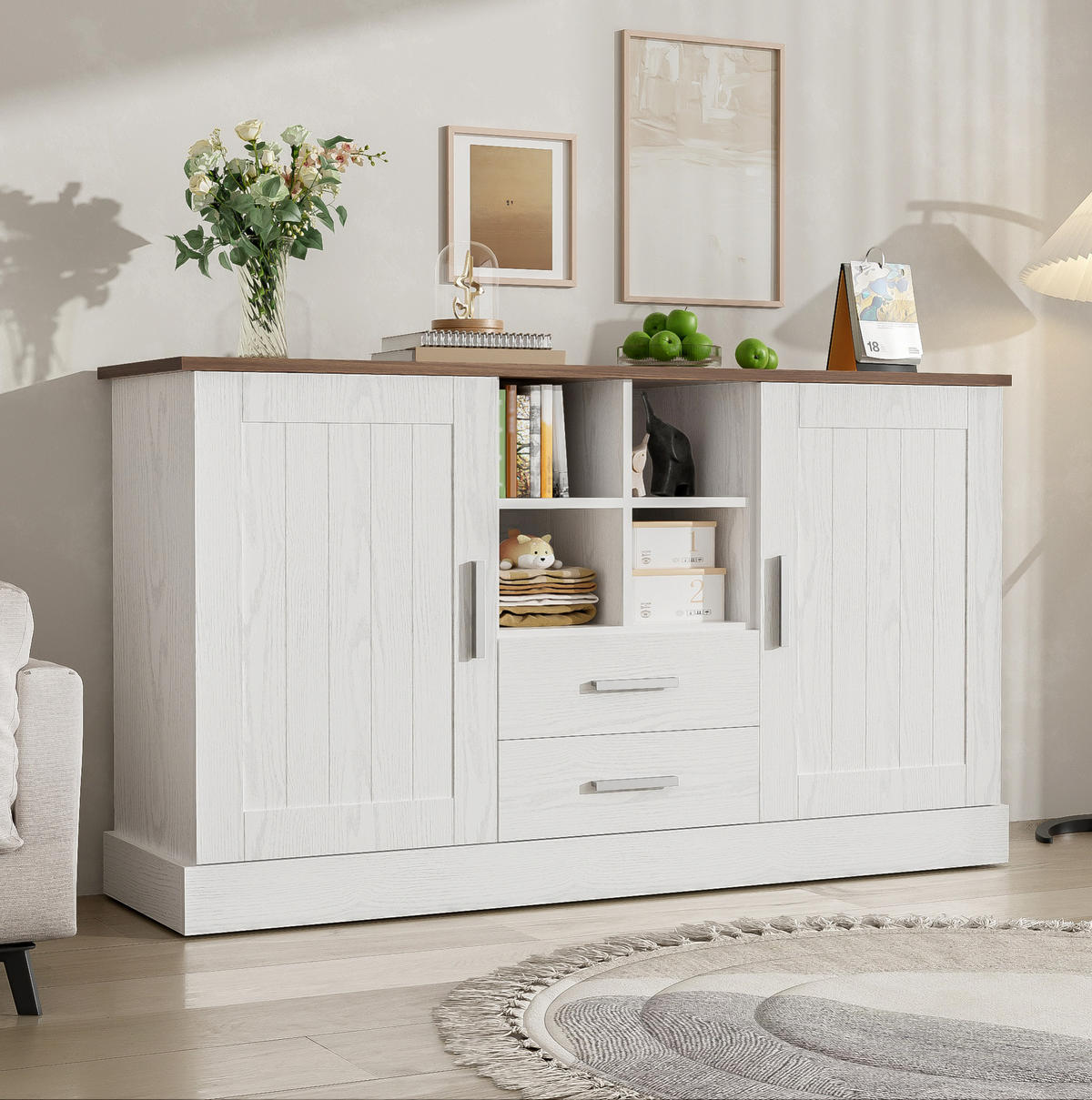 SIDEBOARD 140/40/79,5 cm in Weiß und Braun mit 2 Türen und 2 Schubladen - Braun, Holzwerkstoff (140/79.5/40cm) - Flora Grace