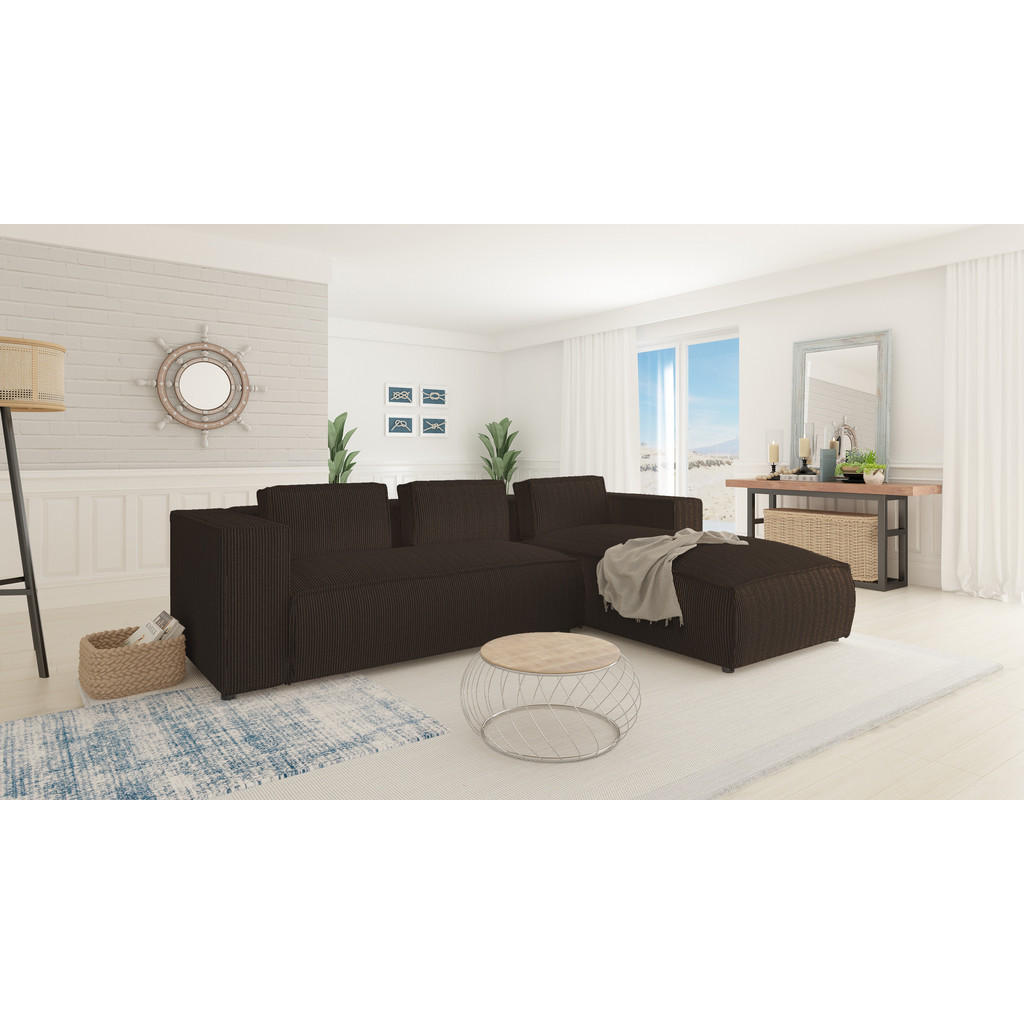 Thumbnail - S-Style Möbel Ecksofa, Dunkelbraun, Textil, Echtholz,Buche, Birke, 5-Sitzer, Füllung: Polyetherschaumkern, Eckteil, L-Fo...