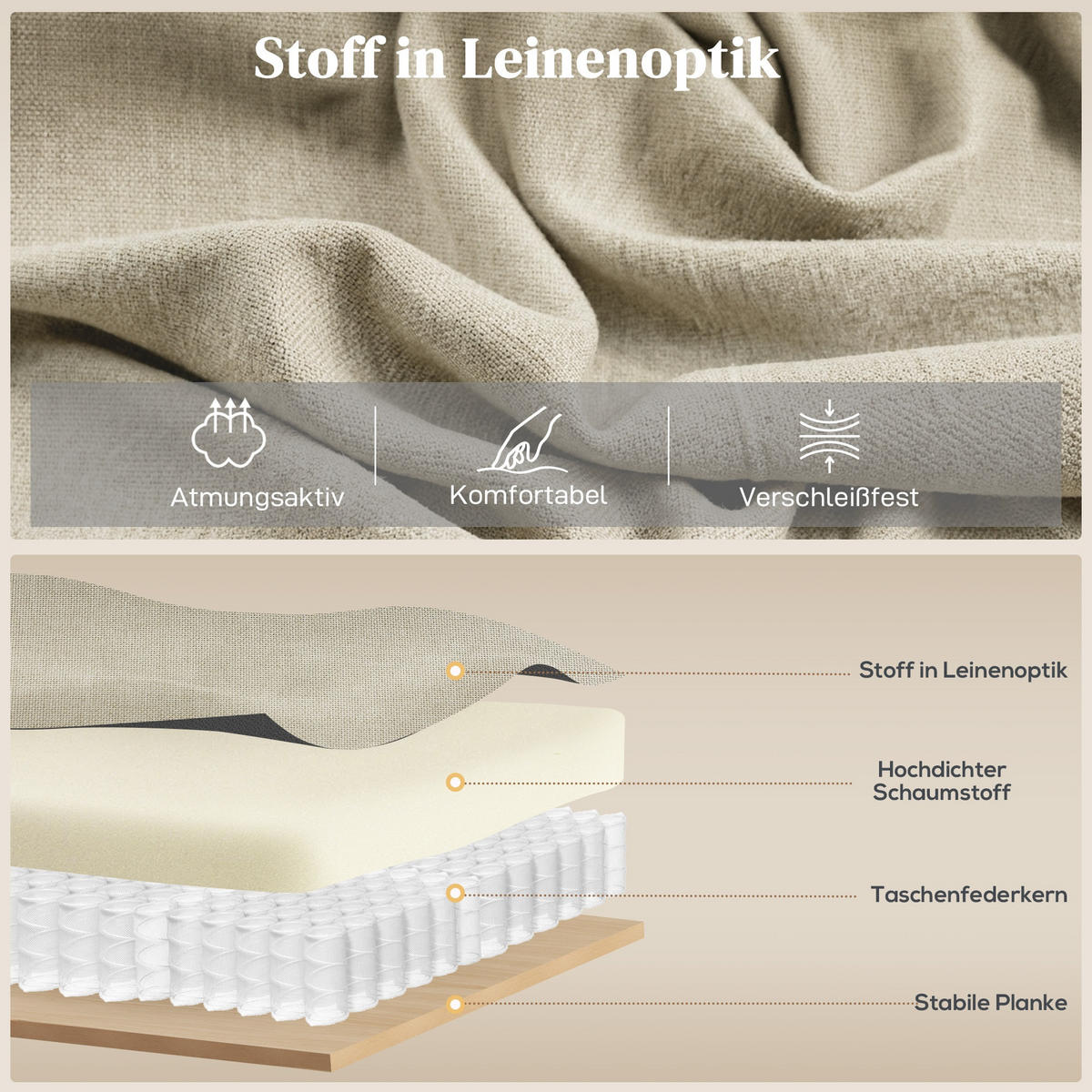 RELAXSESSEL Polyester, Metall Beige - Beige/Schwarz, Textil/Metall (87/108/87.5cm) - HOMCOM