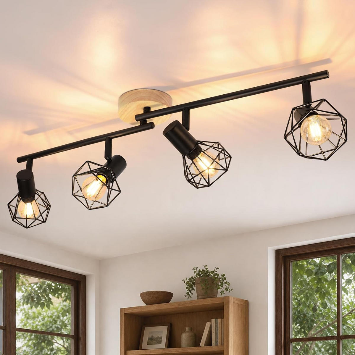 DECKENSTRAHLER Evvin 70/9.2/15.5 cm - Schwarz/Braun, Holz/Metall (70/9.2/15.5cm) - ZMH
