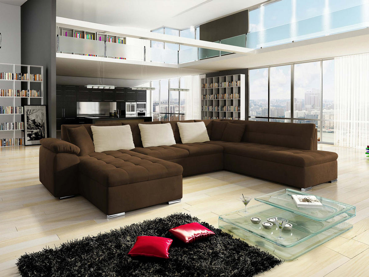 WOHNLANDSCHAFT Niko Bis, Seite: Links - Braun, Holz/Textil (348/76/205cm) - MIRJAN24