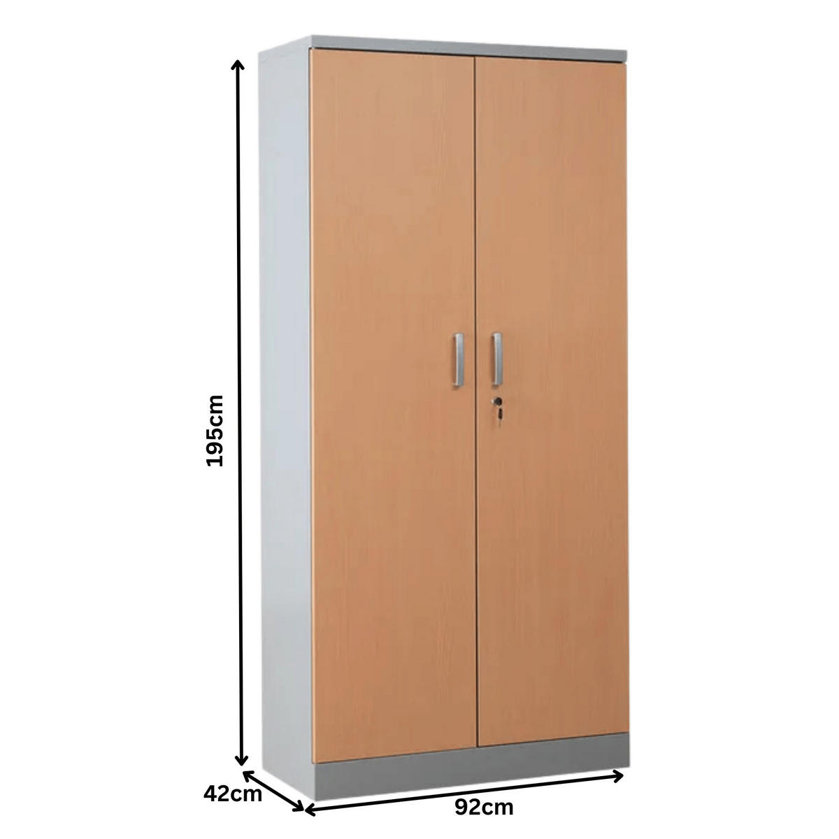 AKTENSCHRANK Beetle 4 Fachböden 195x92x42 cm Silber & Buche - Buchefarben, Metall (92/195/42cm)