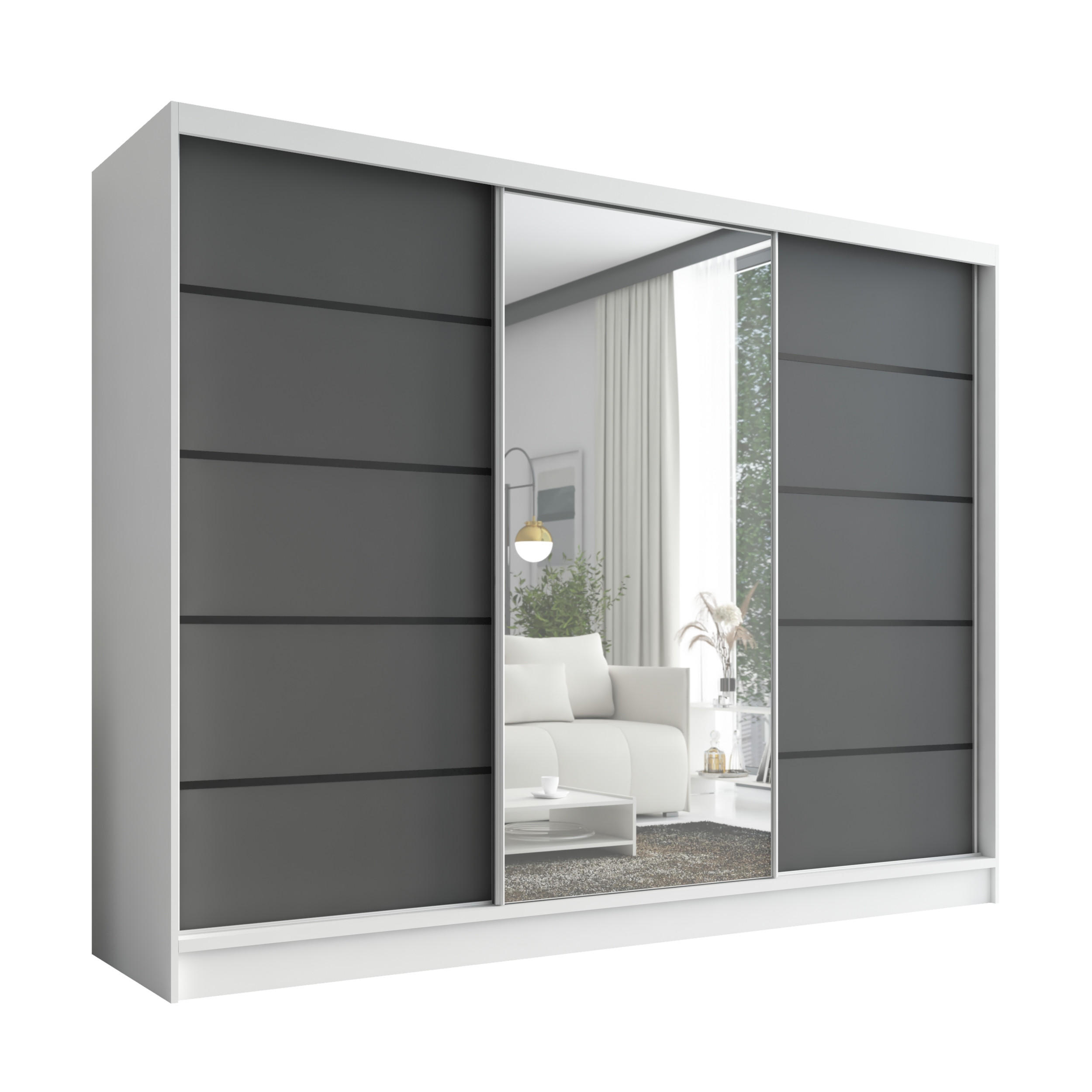 A&J MöbelLand Schwebetürenschrank Weiß, Graphit 200x215x60 cm