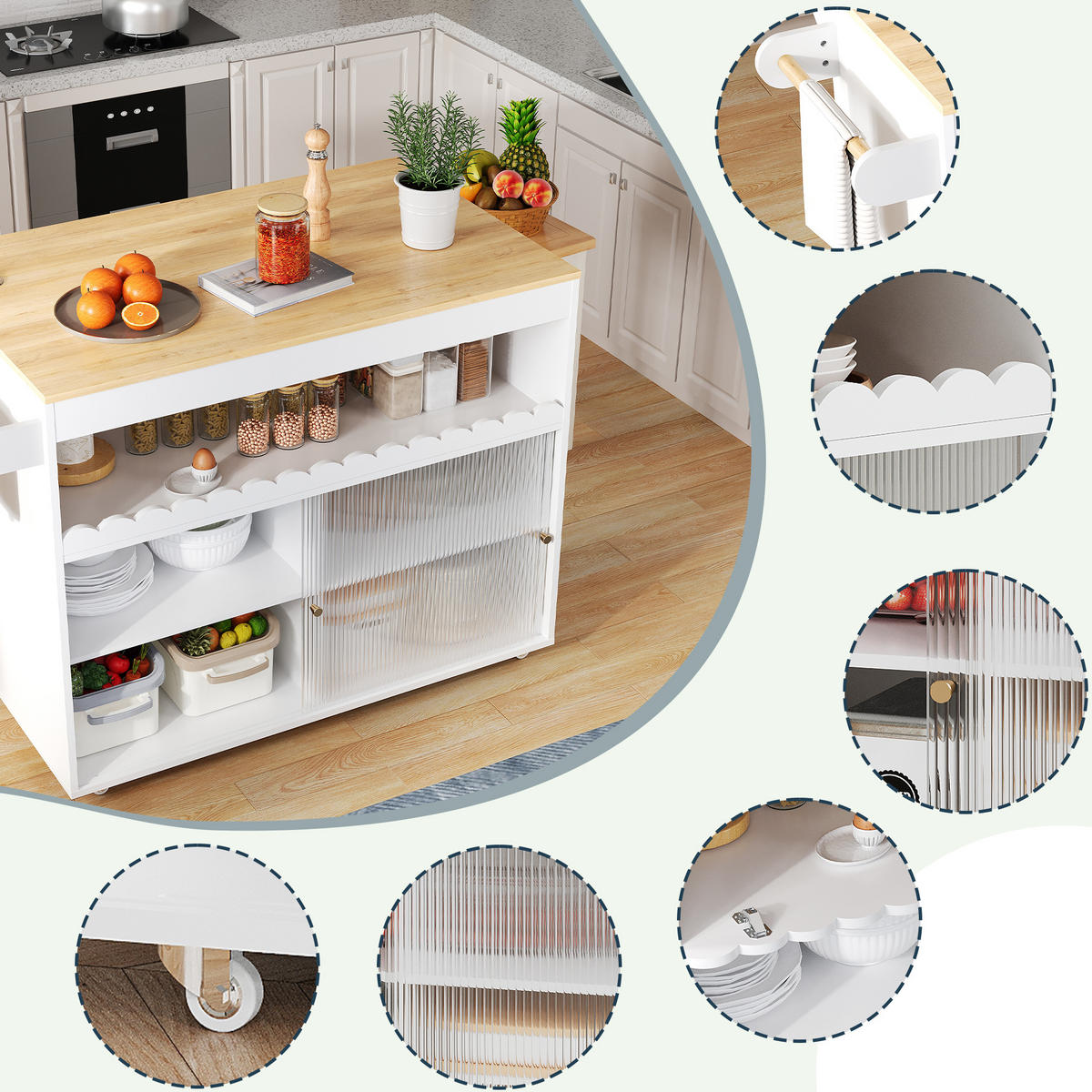 KÜCHENWAGEN in Weiß Buffet mit Schiebetüren,verstellbare Einlegeböden und Handtuchhalter, für Ess- - Weiß, Holzwerkstoff (122/91/69cm) - STILVORA