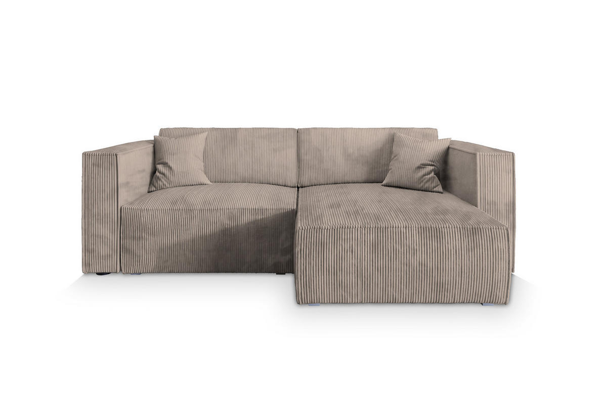ECKSOFA NERIO P Beige Kordstoff mit Schlaffunktion - Beige, Holz (245/148cm) - MASSENO