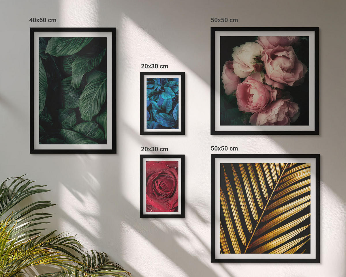 WANDBILDER 5er-Set - 50x50 cm & 20x30 cm & 40x60 cm Schwarzer Rahmen - Abstrakte schwarze Muster - Schwarz, Kunststoff (40/60cm) - ArtPrintCave