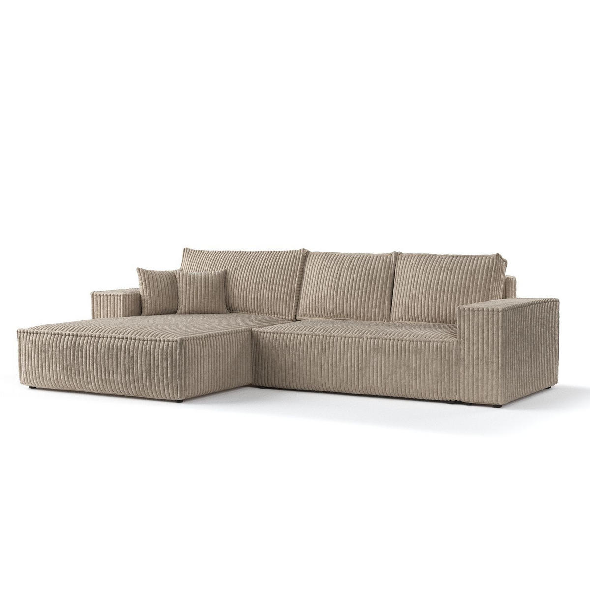 ECKSOFA Maze Hellbraun Plüsch - Links Seite - Schwarz/Cappuccino, Holz/Holzwerkstoff (185/294cm) - Maison de Reve