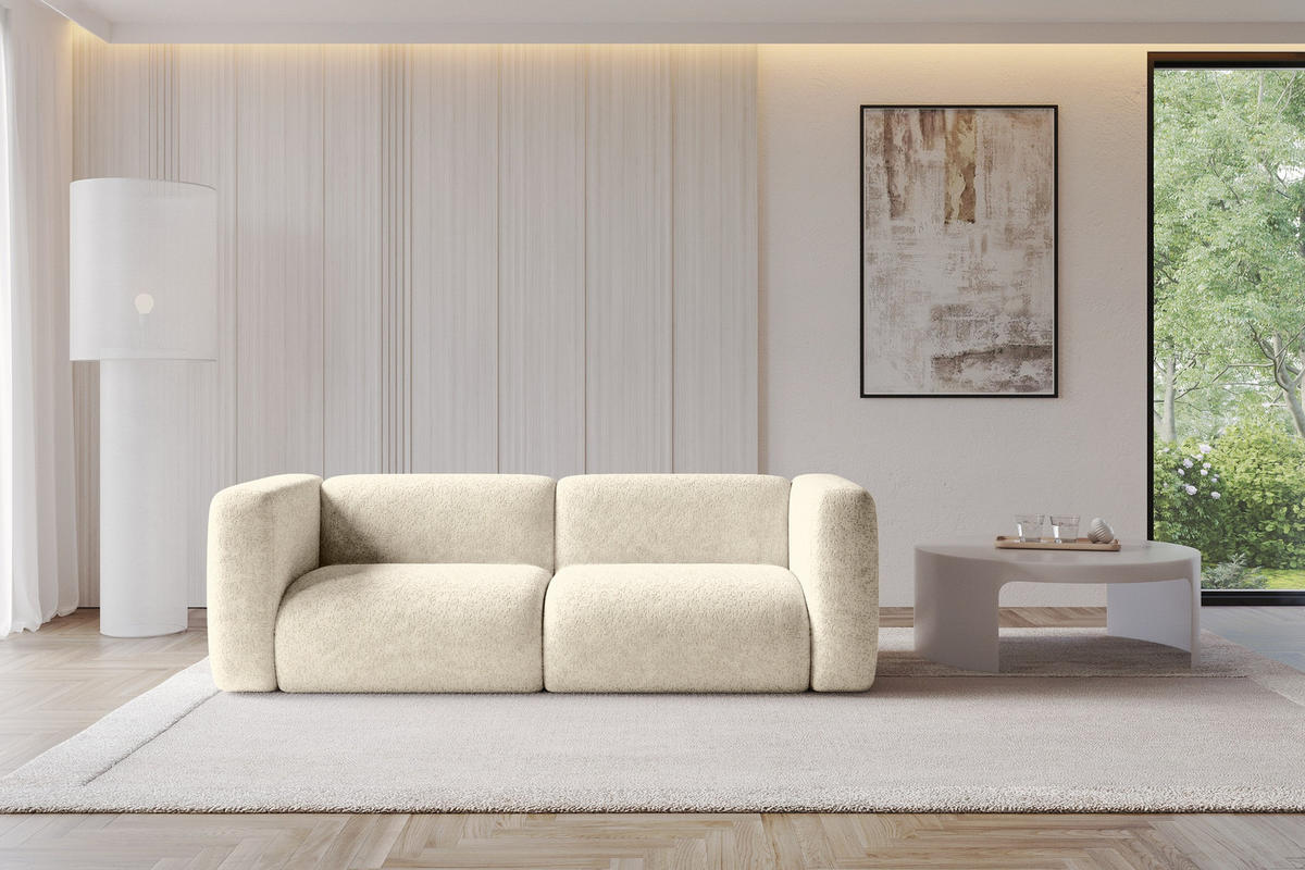 MODULARES Sofa 2-SITZER MIRA-S1 228x89x70 Creme cm Velours - Creme/Schwarz, Holzwerkstoff/Kunststoff (228/70/89cm) - ALTDECOR
