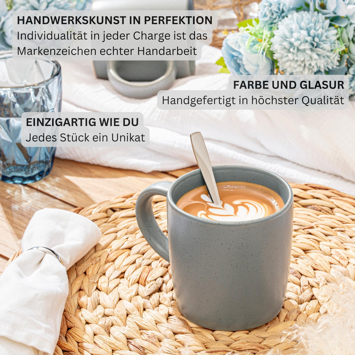 KAFFEEBECHER LEEDS SHADOW - 6 teilig aus Steingut - Grau, Stein (0.38L) - Sänger