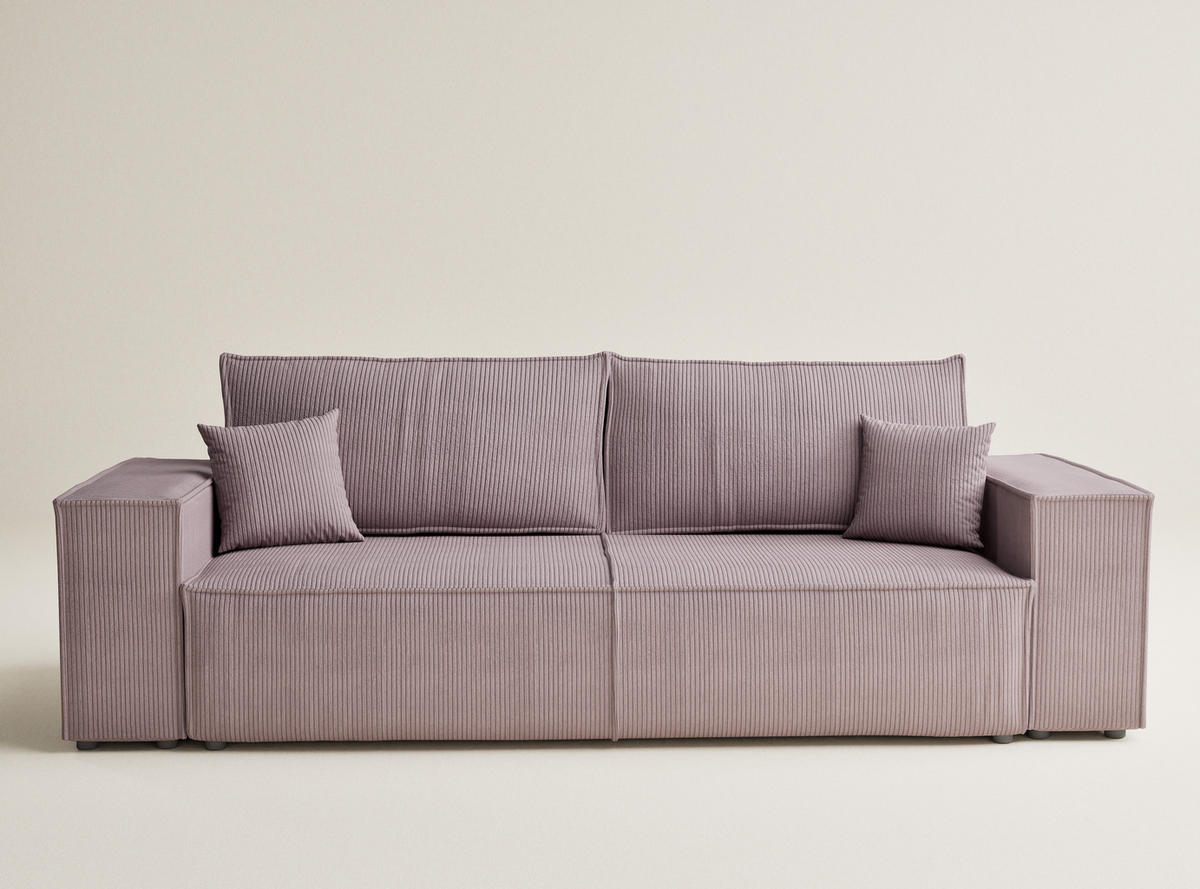 SOFA MIT SCHLAFFUNKTION Milos Lila Samtstoff - Flieder/Schwarz, Holz/Holzwerkstoff (255/70/105cm) - Maison de Reve